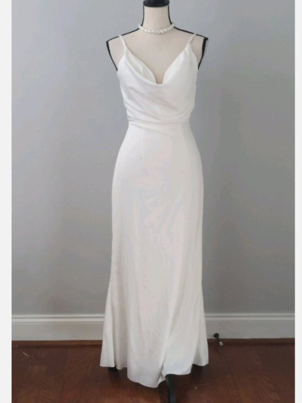 Bridal Satin Gown Cowl Neckline Wedding Gown Sleek Minimal Dress Sz 8